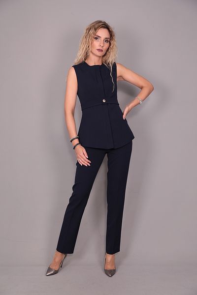 ÖNDER ÖZSOY Belted Vest & Tube Leg Trousers Set-Navy Blue