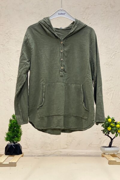 sahnemoda Cămașă de in cu glugă și buzunare