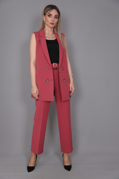 ÖNDER ÖZSOY Midi Length Classic Vest & Short Wide Leg Trousers-tile