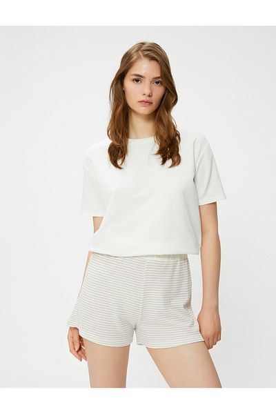 Koton Pajama Bottoms Shorts Textured Viscose Blend with Elastic Waist