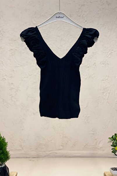 sahnemoda Рукава з манжетами, V-подібний виріз, трикотажний спортивний топ