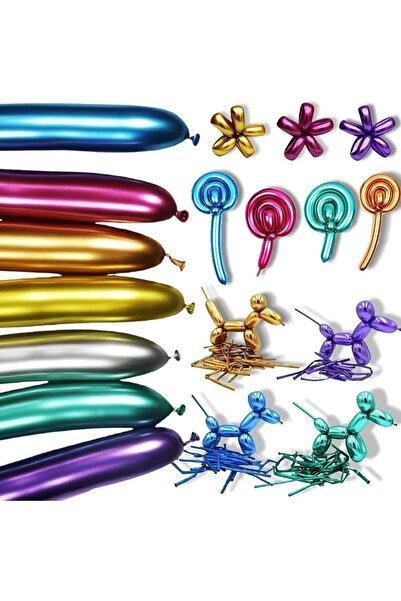 Tinky Winky Krom Sosis Balon 10 Adet 150x5 Cm Karışık Renk Uzun Ince Şekil Ve...