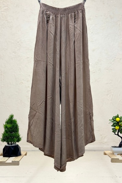 sahnemoda Cep 3 Düğme Akjsesuarlı Bol Paça Vual Pantolon