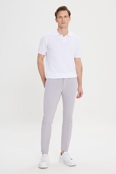 ALTINYILDIZ CLASSICS Men's Gray Slim Fit Narrow Cut Side Pocket Cotton Flexible Dobby Trousers