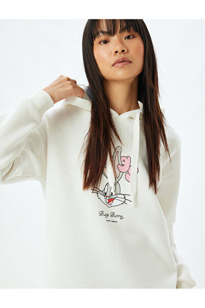Koton Bugs Bunny Oversize Sweatshirt Licensed with Printed Hood on the Back