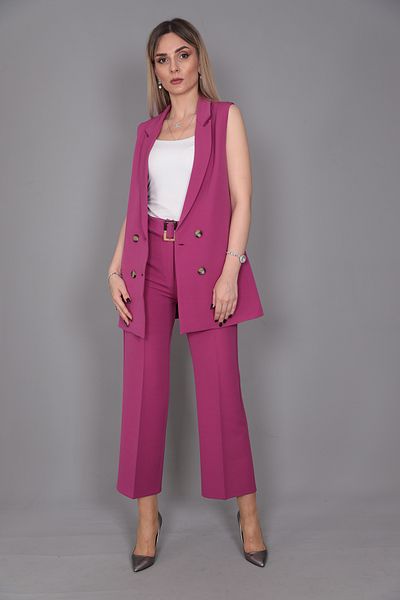 ÖNDER ÖZSOY Midi Length Classic Vest & Short Wide Leg Trousers-fuchsia