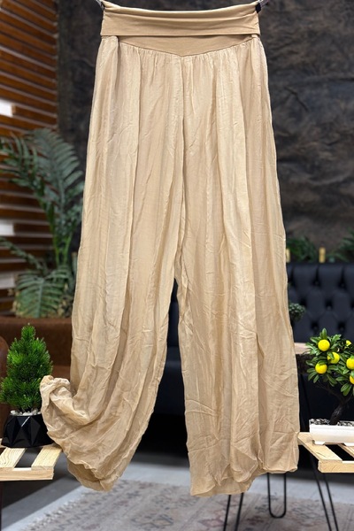 sahnemoda Bel Penye Korsajlı Bol Paça İpek İthal Pantolon