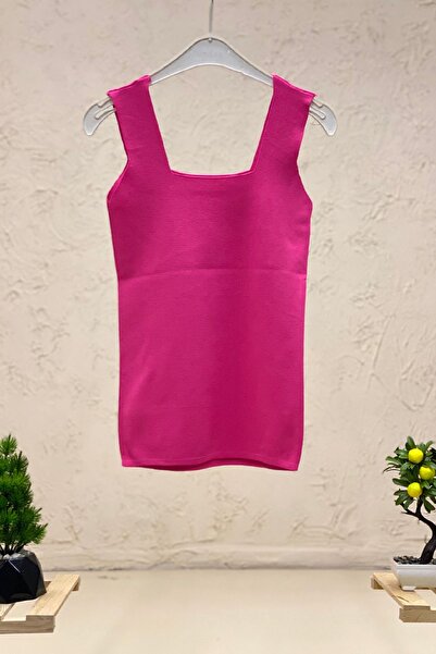 sahnemoda Μακρύ πλεκτό μπλουζάκι με τετράγωνο λαιμό