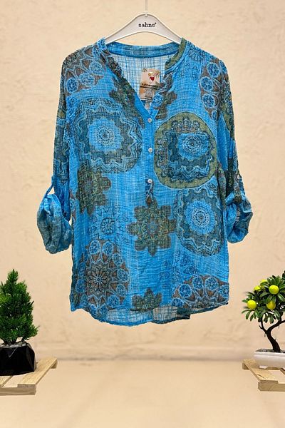 sahnemoda Cămașă de in cu guler judecător - Mandala și model de flori