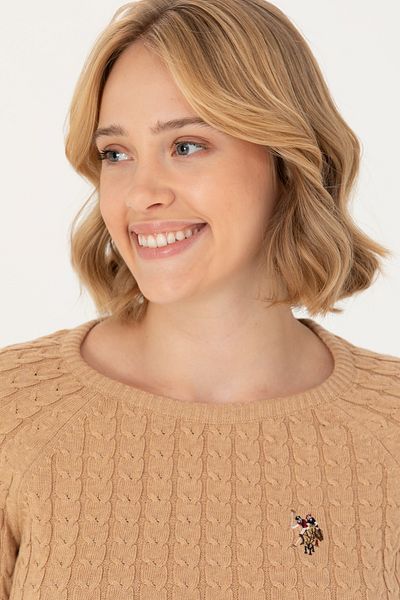 U.S. Polo Assn. Pulover de bază pentru femei Sand Melange Crew Neck - 50269010 -VR123