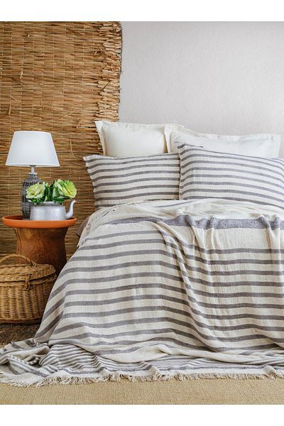 Apricitas HOME Σετ Κάλυμμα Διπλού Λινό Brulee Grey - Κάλυμμα κρεβατιού
