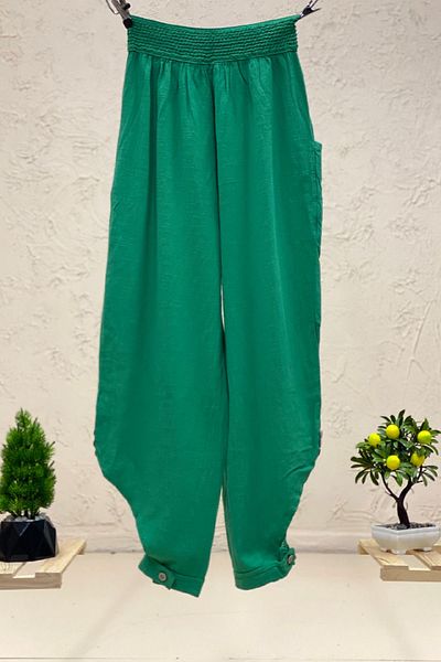sahnemoda Linen Shalwar Trousers - Cuffed Button and Mesh