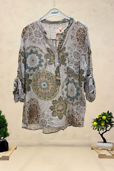 sahnemoda Cămașă de in cu guler judecător - Mandala și model de flori