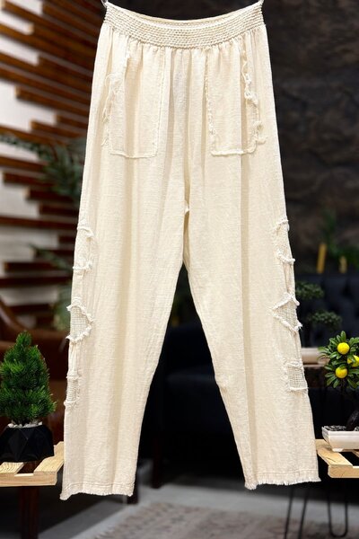 sahnemoda Linen Trousers - Mesh Tassels on the Sides