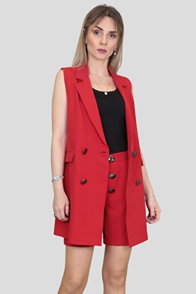 ÖNDER ÖZSOY Safari Yelek & Safari Şort Takım-Kırmızı