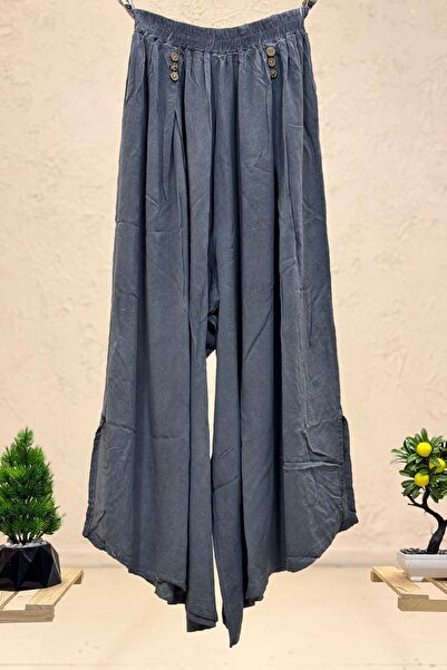 sahnemoda Cep 3 Düğme Akjsesuarlı Bol Paça Vual Pantolon
