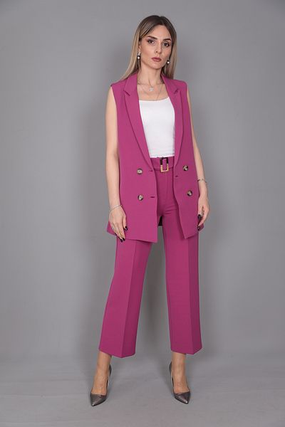 ÖNDER ÖZSOY Midi Length Classic Vest & Short Wide Leg Trousers-fuchsia