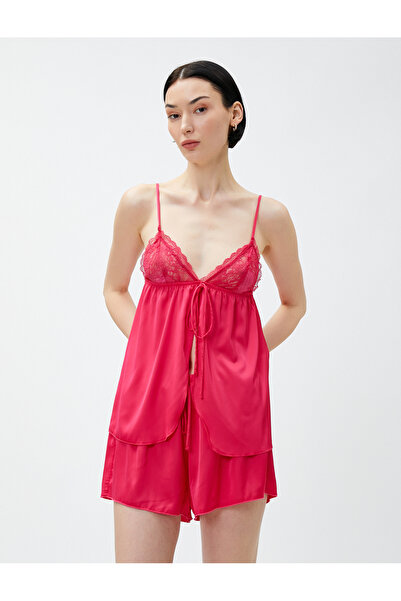 Koton Σατέν Babydoll με λεπτές τιράντες με δαντέλα