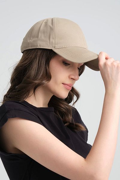 robanu Stone Colored Gabardine Sports Cap Hat - Adjustable Buckle and Mosaic Pattern