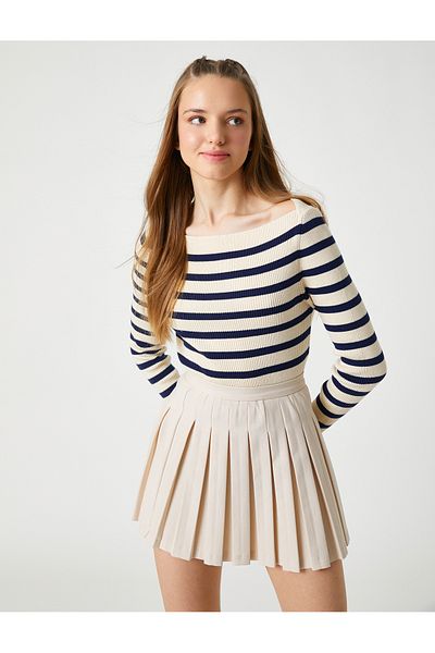 Koton Knitwear Sweater Boat Neck Long Sleeve Ribbed