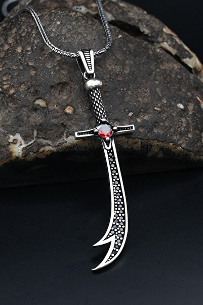 Prestige Hz. Ali Zülfikar Kılıcı Kırmızı Zirkon Taşlı 925 Ayar Gümüş Erkek Ko...