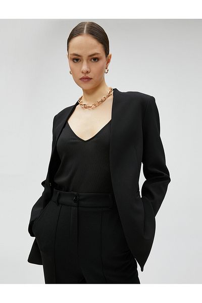 Koton Blazer Jacket V-Neck Pocket Λεπτομερής