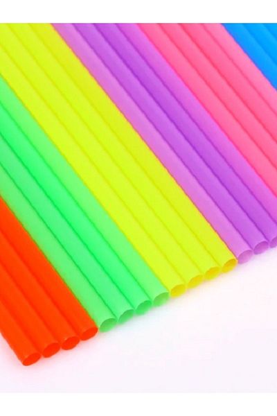 VİYATONEXPRESS Mixed Color Highlighter Artistic Straw Thin Pack of 50 26x0,6 Cm