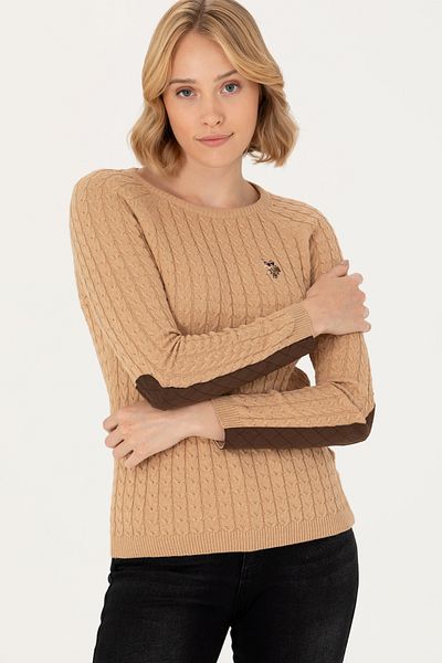 U.S. Polo Assn. Pulover de bază pentru femei Sand Melange Crew Neck - 50269010 -VR123