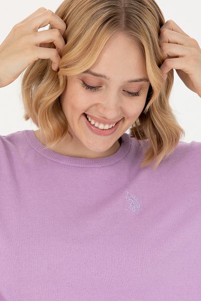 U.S. Polo Assn. Pulover de bază liliac cu gât turnat pentru femei 50269015-VR034