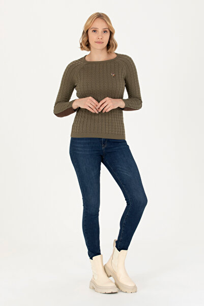 U.S. Polo Assn. Γυναικείο πουλόβερ με λαιμόκοψη χακί Basic 50269010-VR027