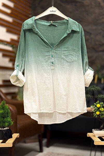 sahnemoda Batik Desen Yakalı Yarım Düğmeli Gömlek