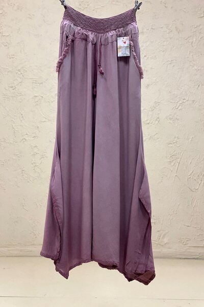 sahnemoda Pantaloni din voal cu ciucuri cu buzunar din dantelă - picior lat