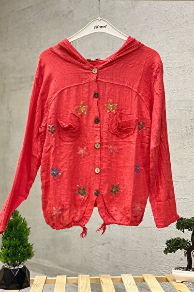 sahnemoda Long Sleeve Starry Linen Shirt - Hooded Detail