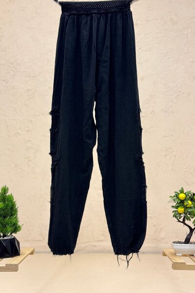 sahnemoda Linen Trousers - Mesh Tassels on the Sides