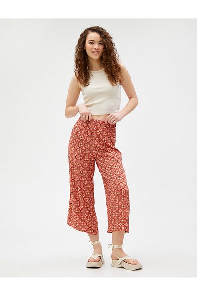 Koton Vâscoză cu model etnic - Pantaloni lați cu talie elastică
