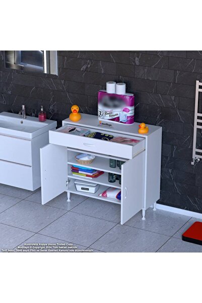 Modilayn EMİR 90 x 88 x 32,5 cm 1 Çekmece 2 Kapak 3 Raf 4 Bölme Çok Amaçlı Banyo & Mutfak Dolabı