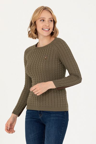 U.S. Polo Assn. Khaki Colored Women's Basic Sweater - Crew Neck50269010-vr027