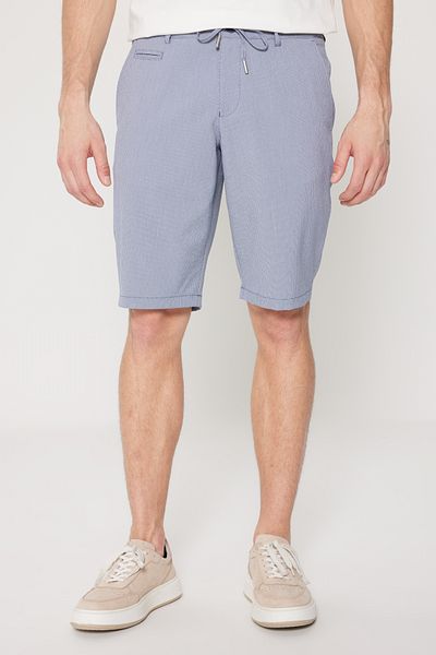 ALTINYILDIZ CLASSICS Men's Navy Blue Slim Fit Slim Fit Side Pocket Seersucker Patterned Shorts