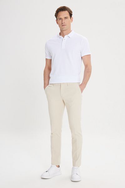 ALTINYILDIZ CLASSICS Ανδρικό Ecru Slim Fit Slim-Fit Βαμβακερό ελαστικό παντελόνι Dobby με πλαϊνές τσέπες