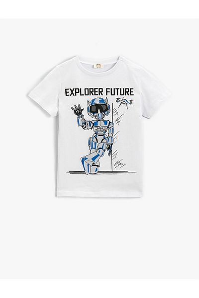 Koton Tricou cu mânecă scurtă cu imprimeu robot din bumbac