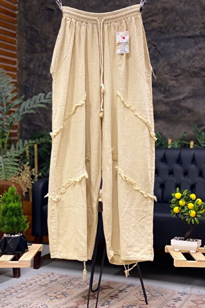 sahnemoda بنطلون شالوار من الكتان مزين بشراشيب