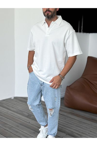BYBASICMAN White Ribbed Polo Neck T-Shirt Ke-3009