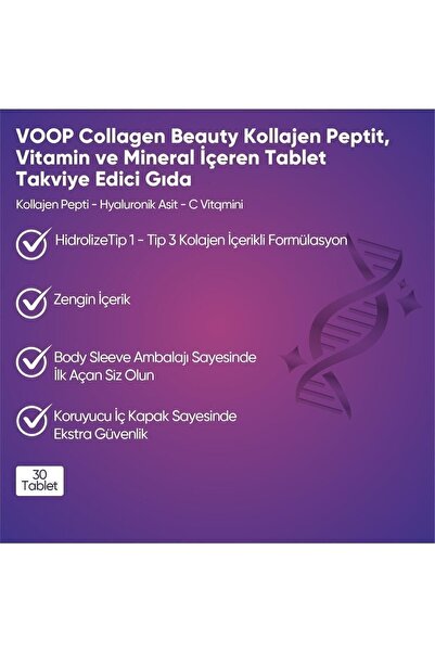 VOOP Collagen Beauty Tip 1 Ve Tip 3 | Kolajen Hyaluronic Asit Q10 Biotin Çinko - 30 Tablet