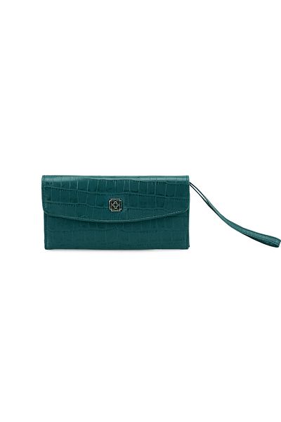 Desa Crystal Green Women's Crocodile Printed Leather Wallet