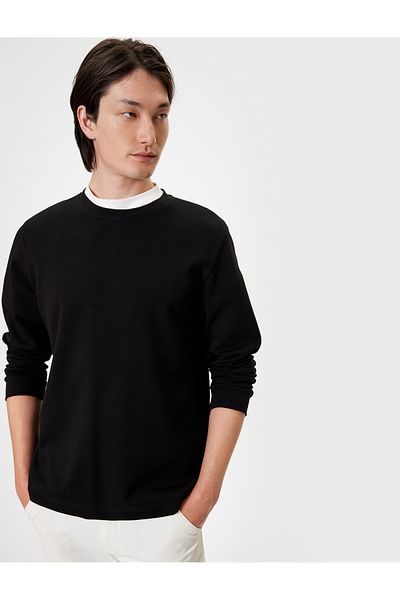 Koton Βαμβακερό μακρυμάνικο φούτερ Crew Neck - Ύφασμα Interlock