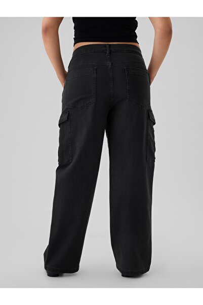 GAP Kadın Siyah Mid Rise '90s Loose Kargo Jean Pantolon