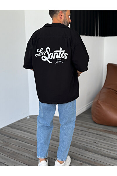 BYBASICMAN Black Los Santos Printed Gabardine Shirt Df-2039