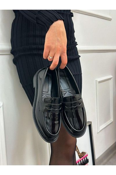ERVANIN BUTİĞİ Black Patent Leather ( Elsa ) Orthopedic Sole Women's Loafer