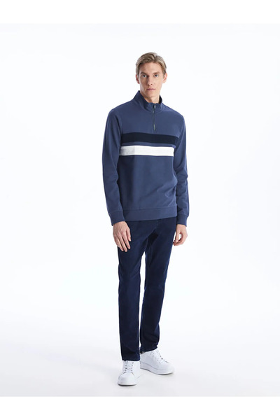 LC Waikiki LCWAIKIKI Classic İndigo Dik Yaka Uzun Kollu Renk Bloklu Erkek Sweatshirt