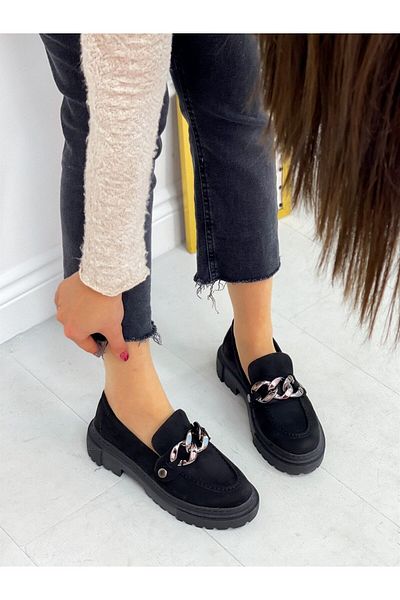ERVANIN BUTİĞİ Black Suede (Fabio) Three Buckle Women's Loafer